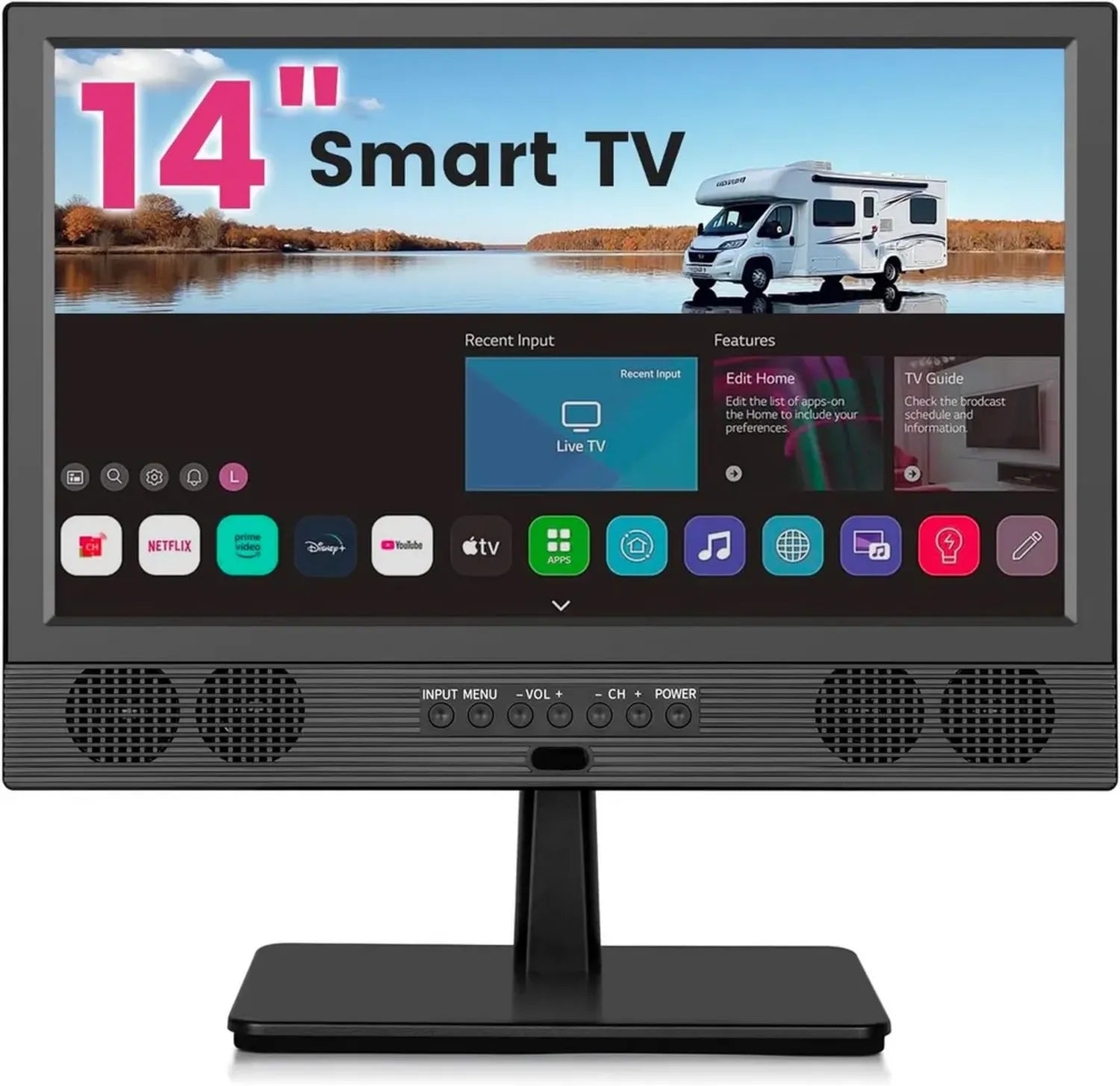 Télévision Intelligente HD 14 Pouces avec Tuner T2, HDMI, USB et AV - Idéale pour Cuisine, Camping-Car et Chambre
