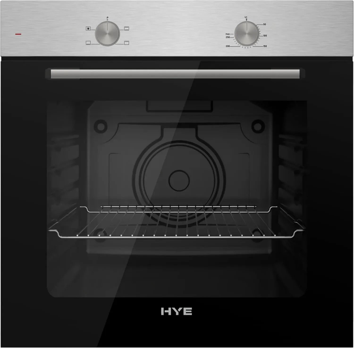 HYE Four encastrable électrique moderne, 60 cm, inox et verre noir, 7 fonctions, ventilation intégrée