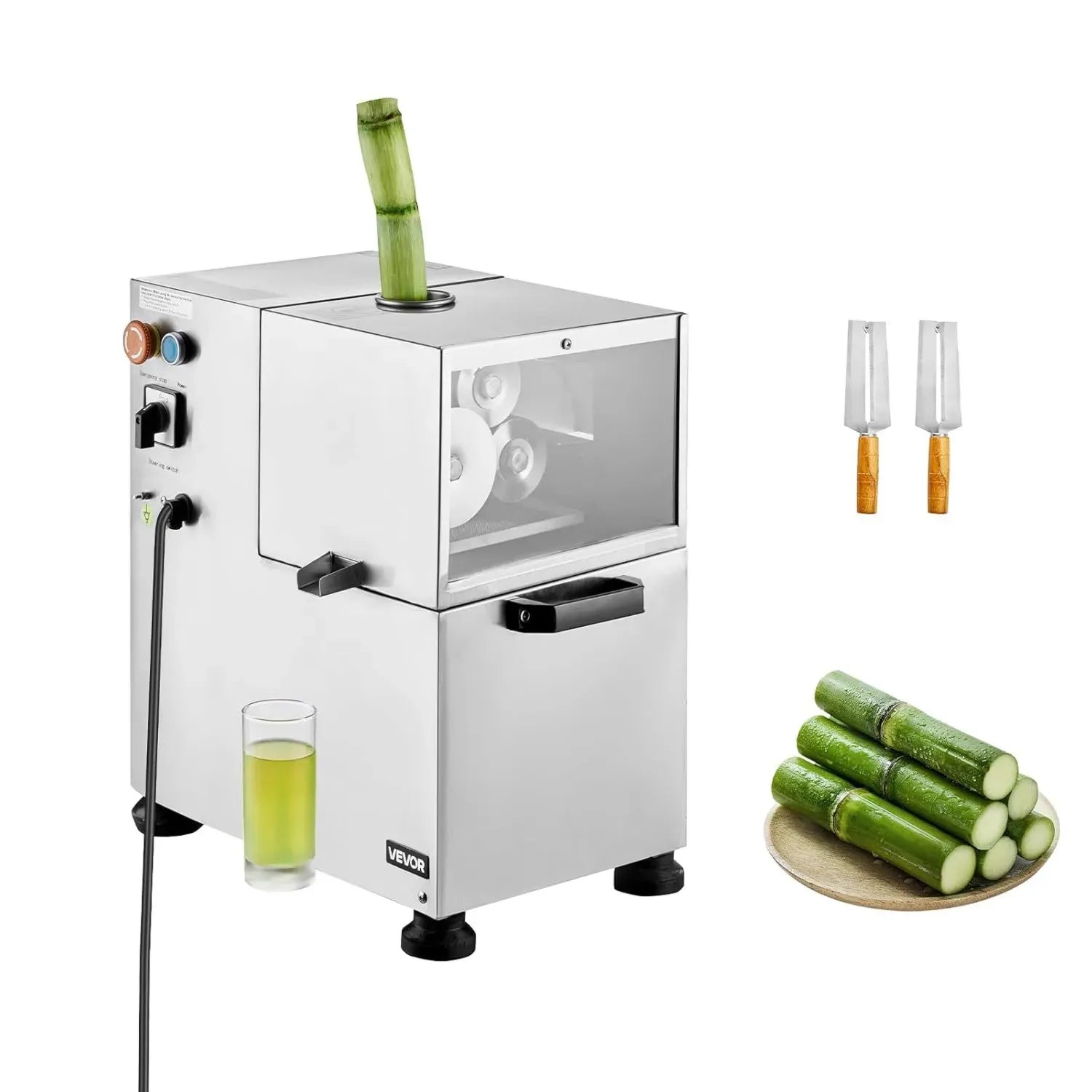Extracteur Électrique de Jus de Canne à Sucre 800W VEVOR, Capacité 300kg/h, 4 Rouleaux Inox, Idéal pour Restaurants et Bars