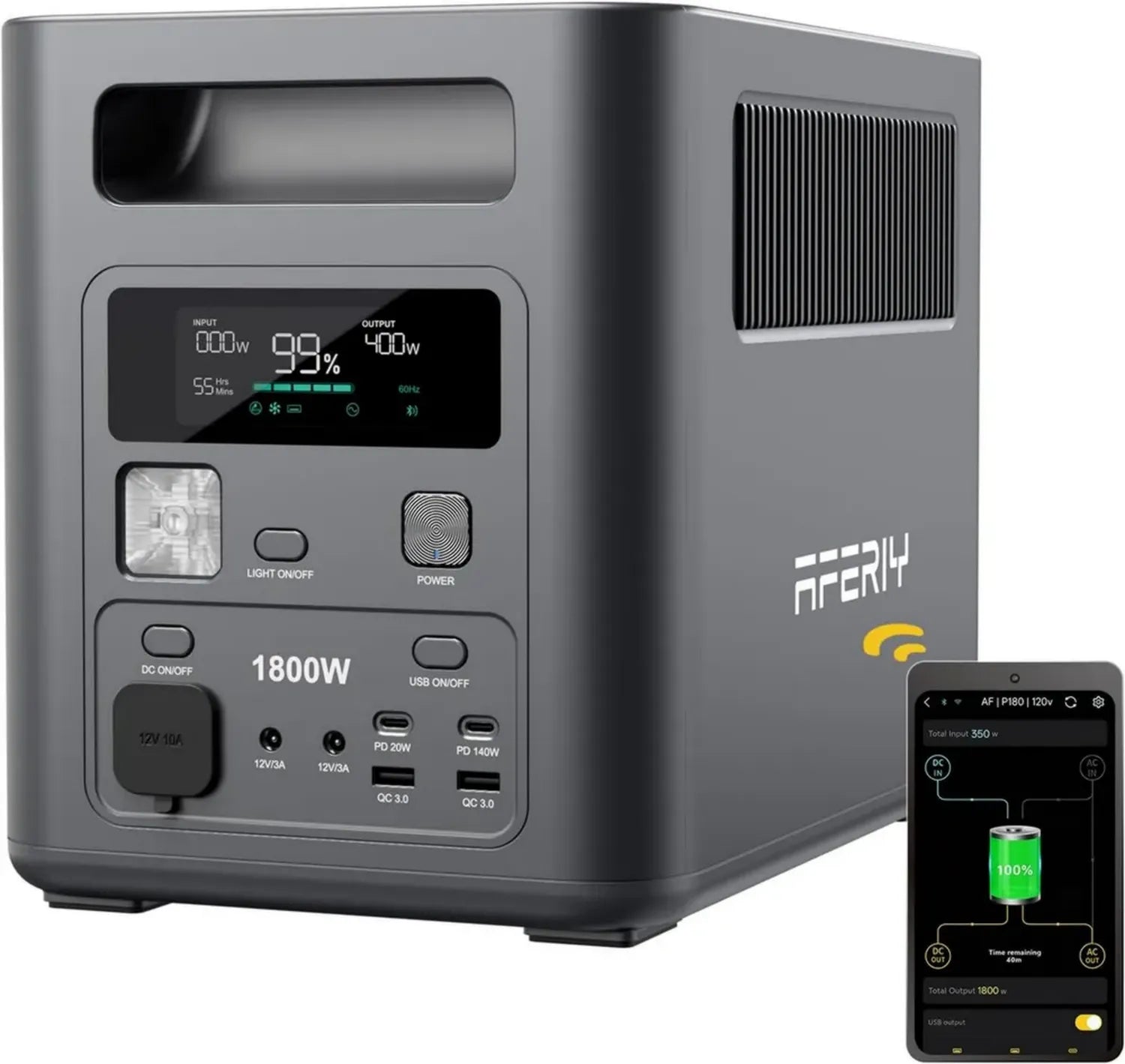 AFERIY P180 Générateur Portable 1800W, Batterie 1024Wh, Station Électrique Solaire Compacte & Légère, Chargement Rapide 60 Min, UPS & BMS pour Camping et Urgence