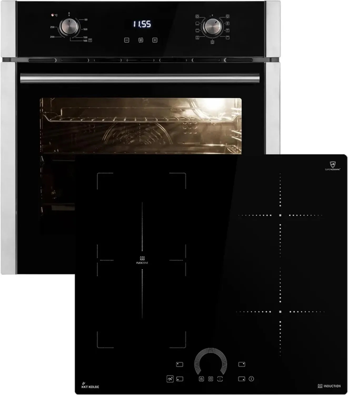 Four encastrable 60cm avec plaque à induction 60cm, fonctions pizza et gril