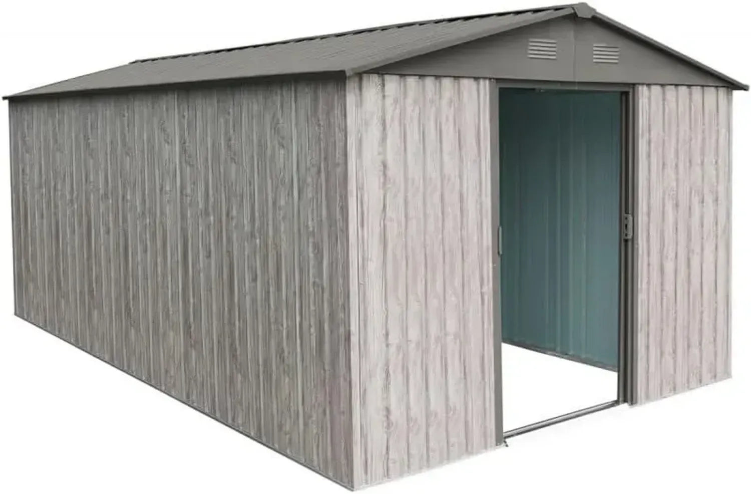 Abri de Jardin en Métal 11m² WoodTouch Beige avec Double Porte et Ventilation - 301x367cm, Kit d'Ancrage Inclus, Résistant à la Neige