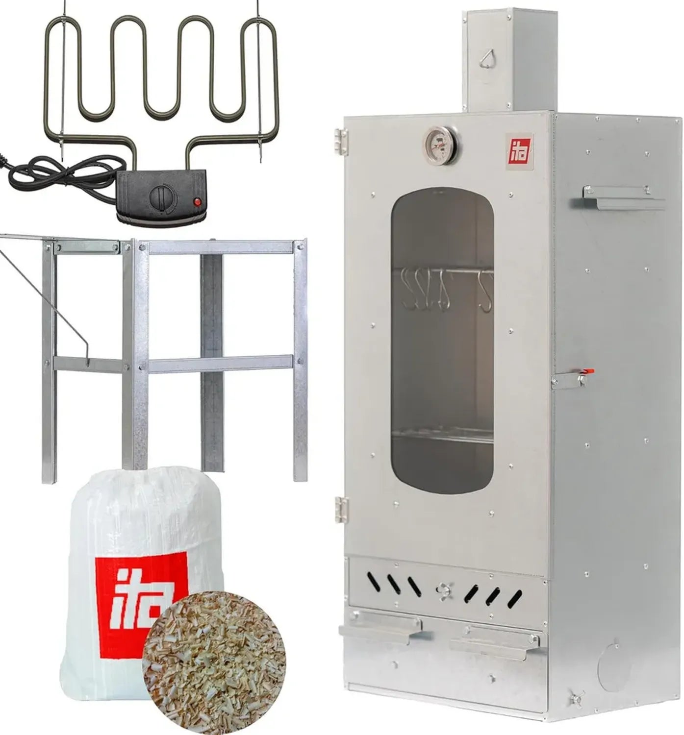Fumoir Électrique Multifonction avec Fenêtre et Cheminée - Acier Alliage de Qualité UE - 81 cm, 3 Niveaux, Direct du Fabricant