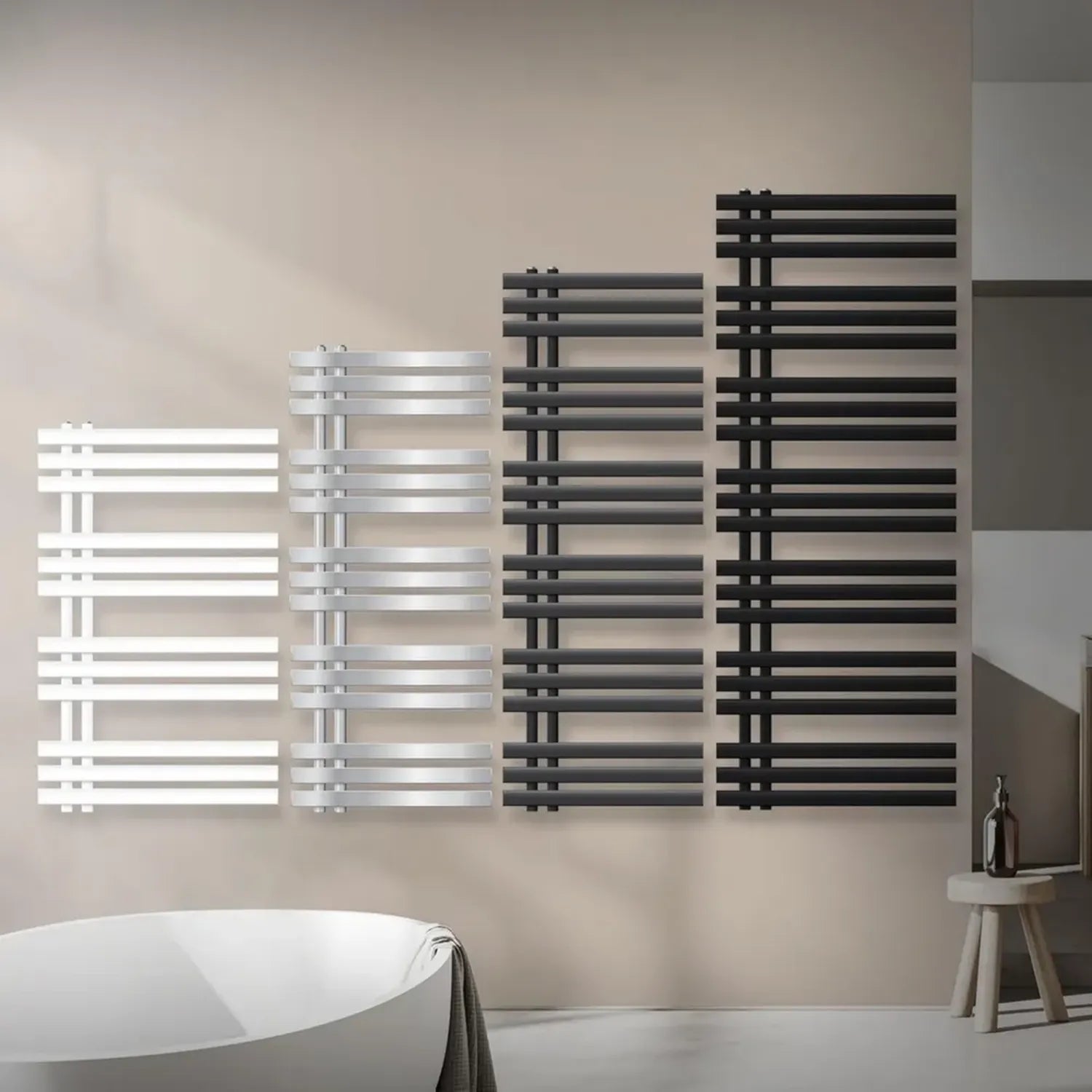Radiateur Mural Noir Mat 500x1200 mm pour Salle de Bain avec Sèche-Serviettes