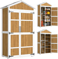 Outsunny Abri de Jardin Étanche en Bois avec Toit Métallique - Rangement Extérieur Double Porte 105x55x179 cm, Blanc et Naturel