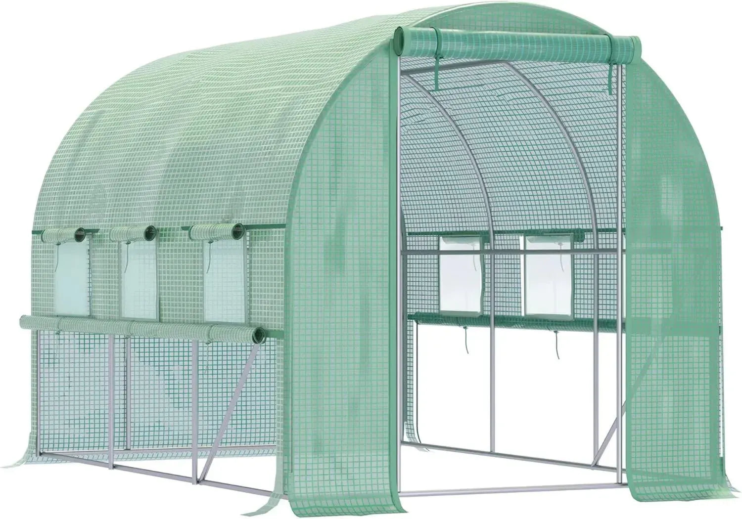 Serre Tunnel de Jardin 6m² avec Fenêtres et Porte Roulante, Structure Acier, Vert